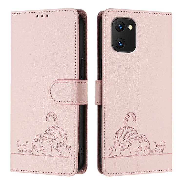For UMIDIGI Power 7 / Power 7S Cat Rat Embossed RFID Leather Phone Case with Lanyard