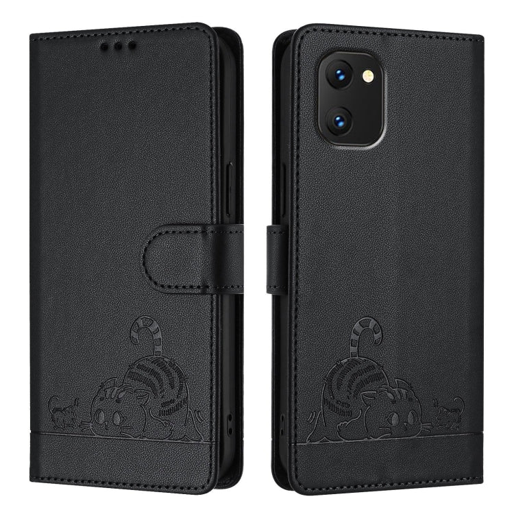 For UMIDIGI Power 7 / Power 7S Cat Rat Embossed RFID Leather Phone Case with Lanyard
