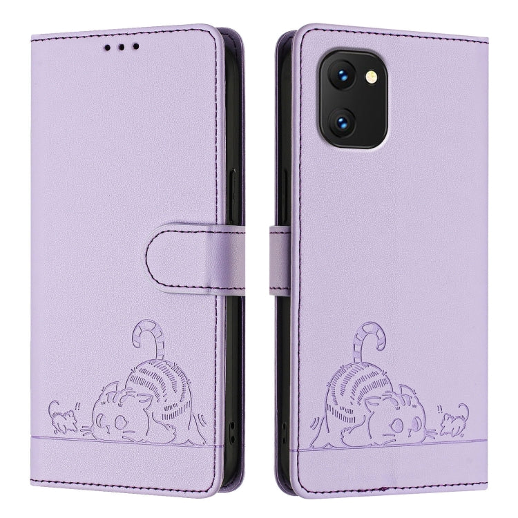 For UMIDIGI Power 7 / Power 7S Cat Rat Embossed RFID Leather Phone Case with Lanyard