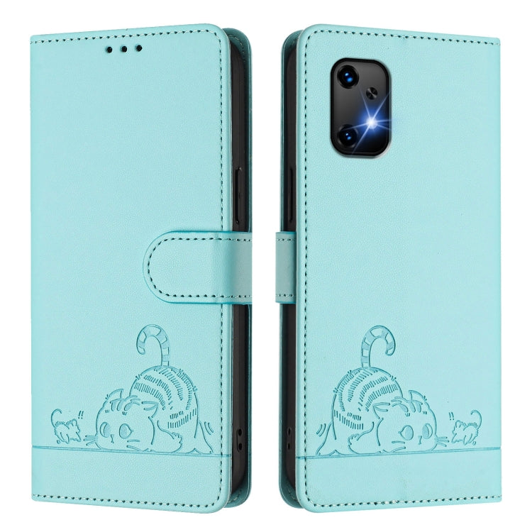 For UMIDIGI Bison X20 Cat Rat Embossed RFID Leather Phone Case with Lanyard