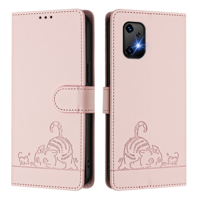 For UMIDIGI Bison X20 Cat Rat Embossed RFID Leather Phone Case with Lanyard