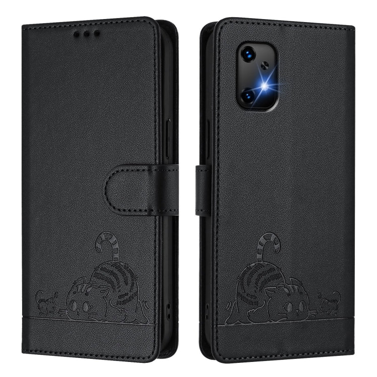 For UMIDIGI Bison X20 Cat Rat Embossed RFID Leather Phone Case with Lanyard