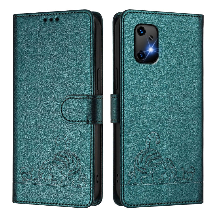 For UMIDIGI Bison X20 Cat Rat Embossed RFID Leather Phone Case with Lanyard