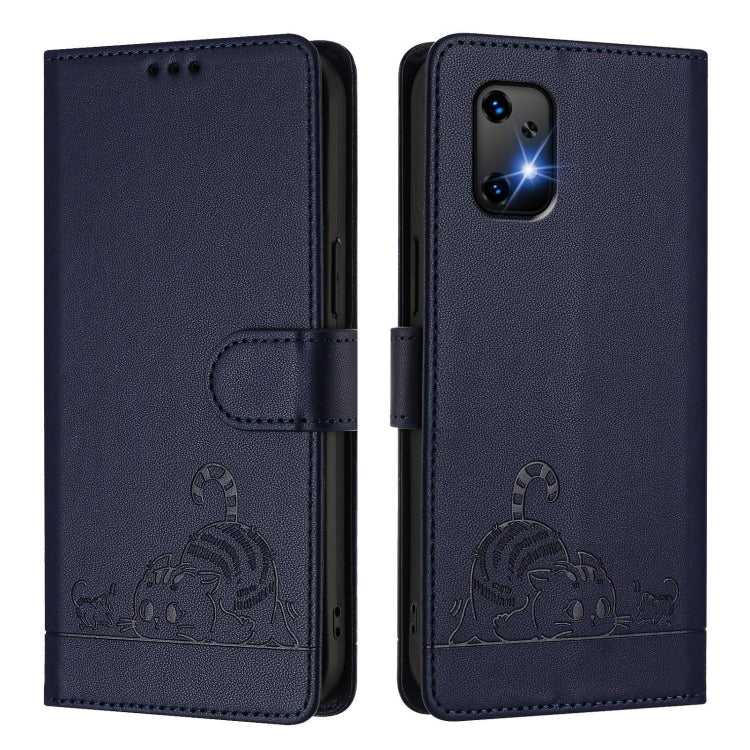 For UMIDIGI Bison X20 Cat Rat Embossed RFID Leather Phone Case with Lanyard