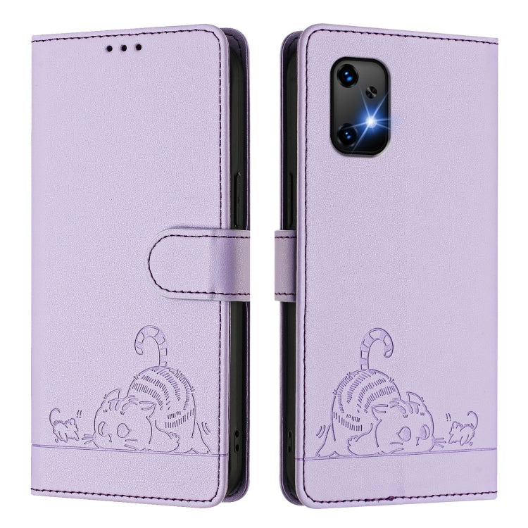 For UMIDIGI Bison X20 Cat Rat Embossed RFID Leather Phone Case with Lanyard