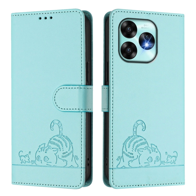 For UMIDIGI A15 / A15C / A15T Cat Rat Embossed RFID Leather Phone Case with Lanyard