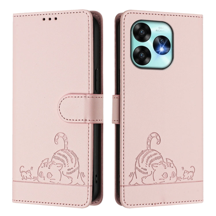 For UMIDIGI A15 / A15C / A15T Cat Rat Embossed RFID Leather Phone Case with Lanyard