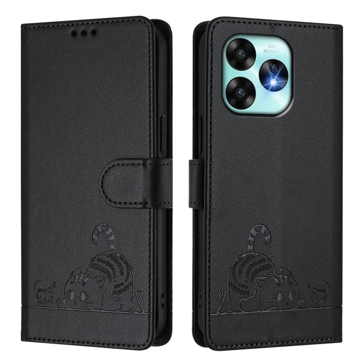 For UMIDIGI A15 / A15C / A15T Cat Rat Embossed RFID Leather Phone Case with Lanyard