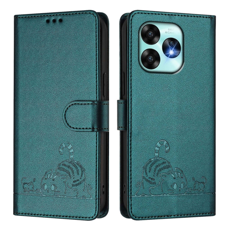 For UMIDIGI A15 / A15C / A15T Cat Rat Embossed RFID Leather Phone Case with Lanyard