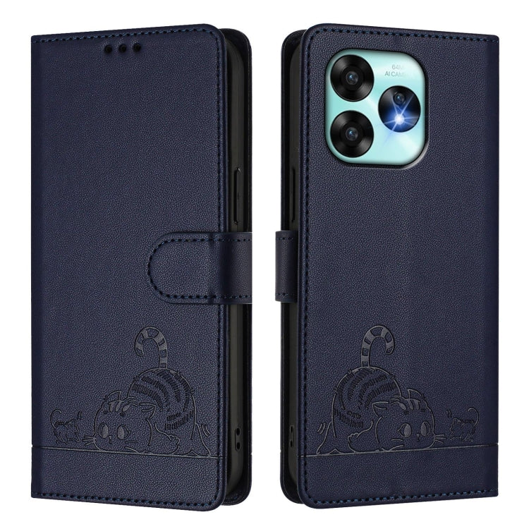 For UMIDIGI A15 / A15C / A15T Cat Rat Embossed RFID Leather Phone Case with Lanyard
