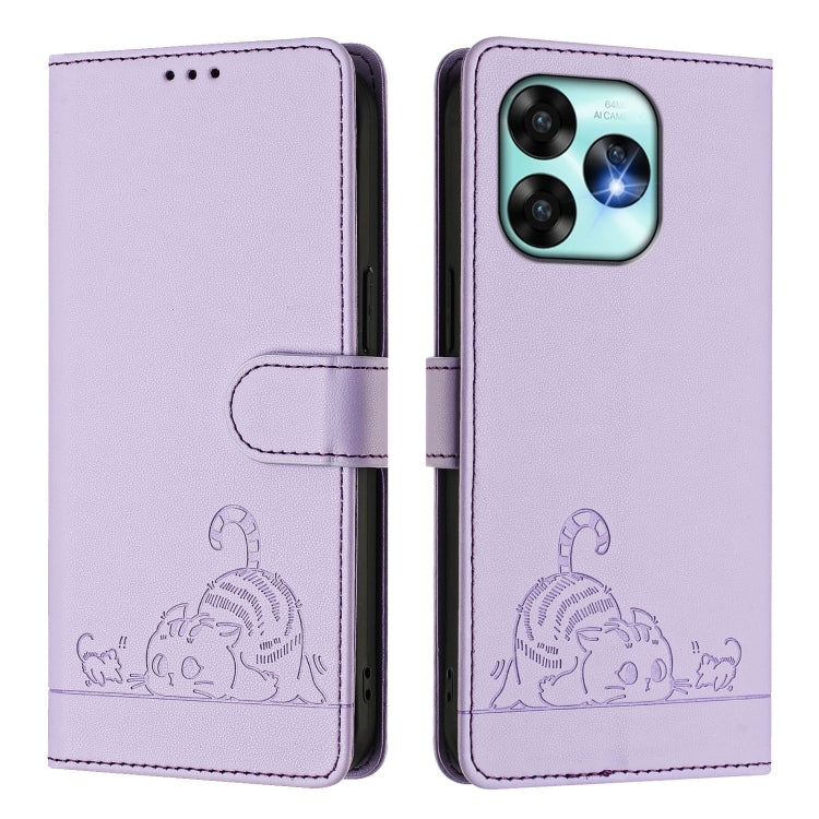 For UMIDIGI A15 / A15C / A15T Cat Rat Embossed RFID Leather Phone Case with Lanyard