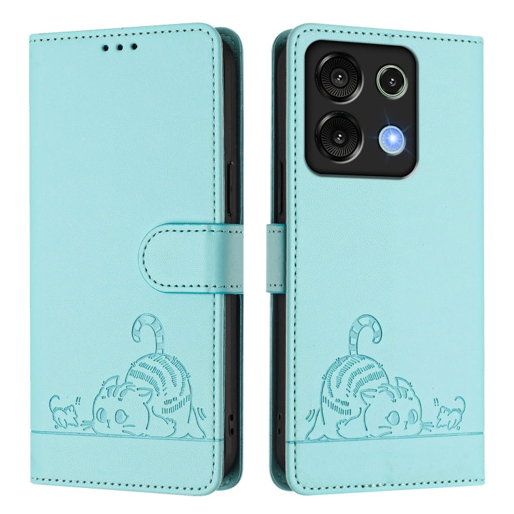 For UMIDIGI G9 5G Cat Rat Embossed RFID Leather Phone Case with Lanyard