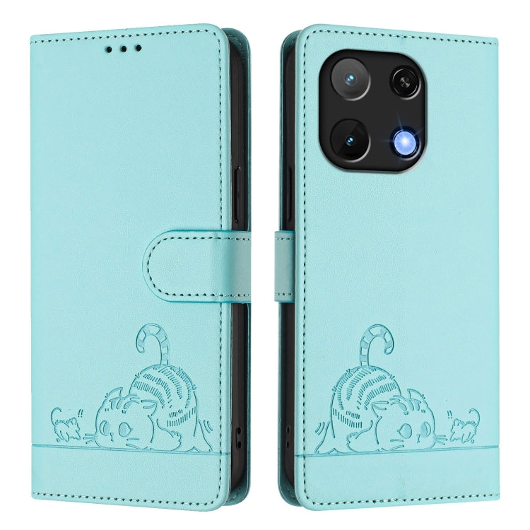 For UMIDIGI Note 90 Cat Rat Embossed RFID Leather Phone Case with Lanyard
