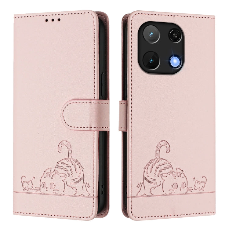 For UMIDIGI Note 90 Cat Rat Embossed RFID Leather Phone Case with Lanyard