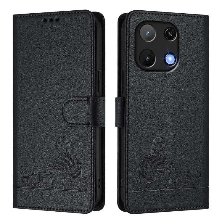 For UMIDIGI Note 90 Cat Rat Embossed RFID Leather Phone Case with Lanyard