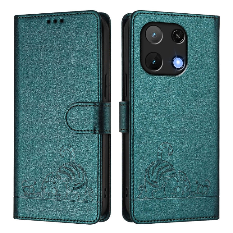 For UMIDIGI Note 90 Cat Rat Embossed RFID Leather Phone Case with Lanyard