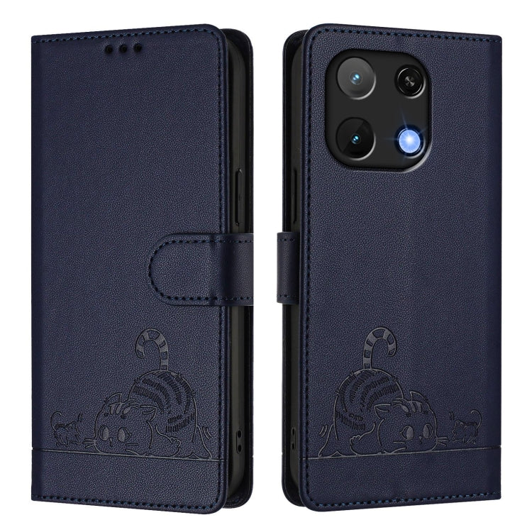 For UMIDIGI Note 90 Cat Rat Embossed RFID Leather Phone Case with Lanyard