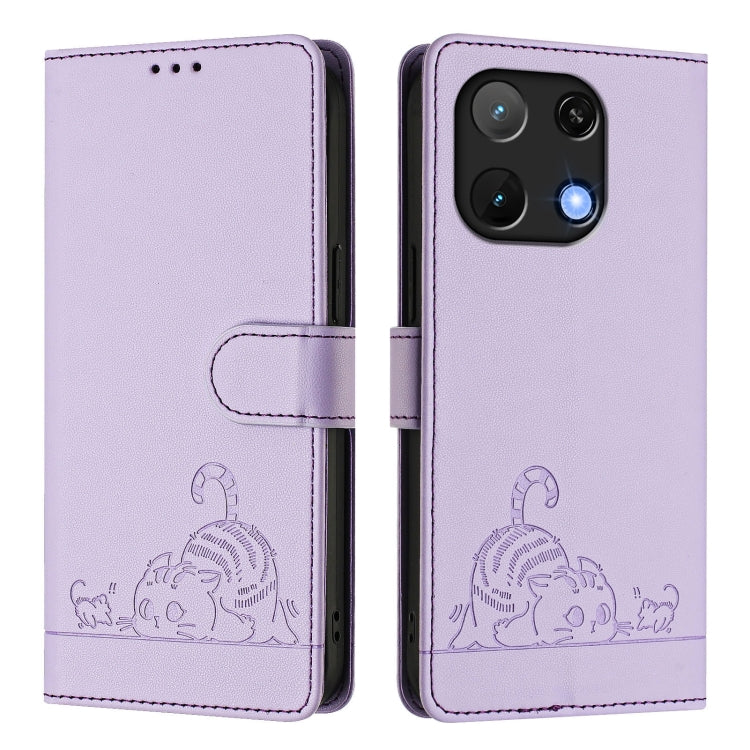 For UMIDIGI Note 90 Cat Rat Embossed RFID Leather Phone Case with Lanyard