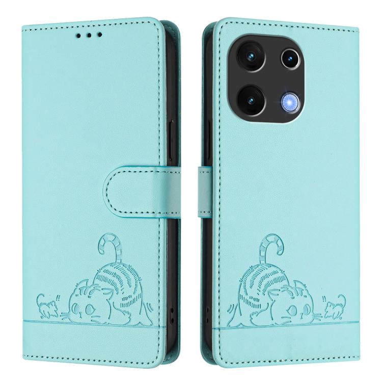 For UMIDIGI Note 100 Cat Rat Embossed RFID Leather Phone Case with Lanyard