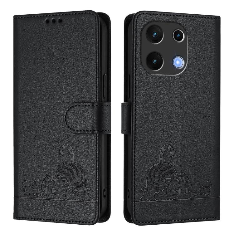For UMIDIGI Note 100 Cat Rat Embossed RFID Leather Phone Case with Lanyard