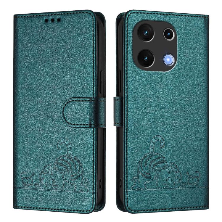 For UMIDIGI Note 100 Cat Rat Embossed RFID Leather Phone Case with Lanyard