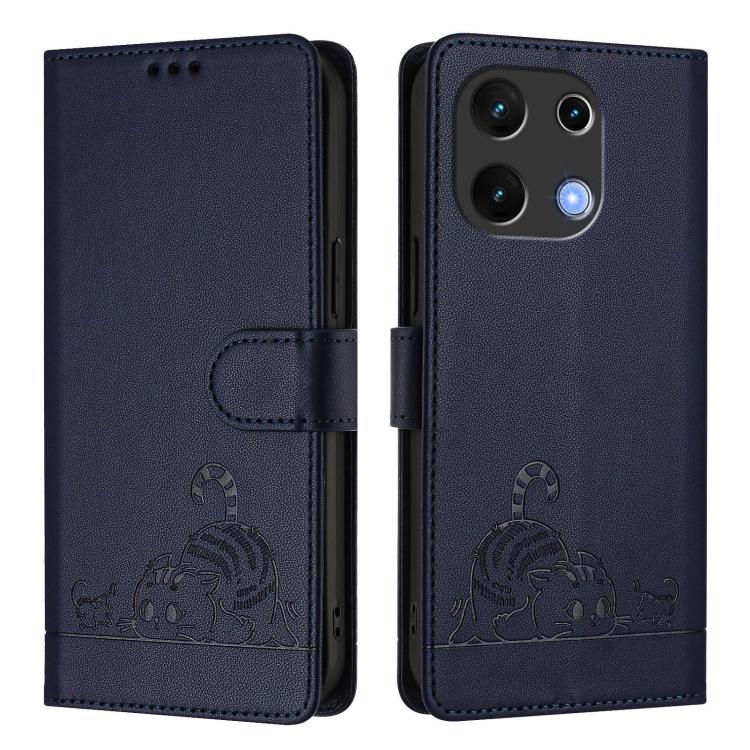 For UMIDIGI Note 100 Cat Rat Embossed RFID Leather Phone Case with Lanyard
