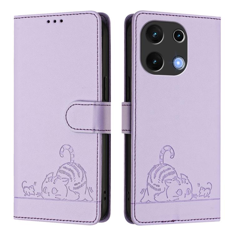 For UMIDIGI Note 100 Cat Rat Embossed RFID Leather Phone Case with Lanyard