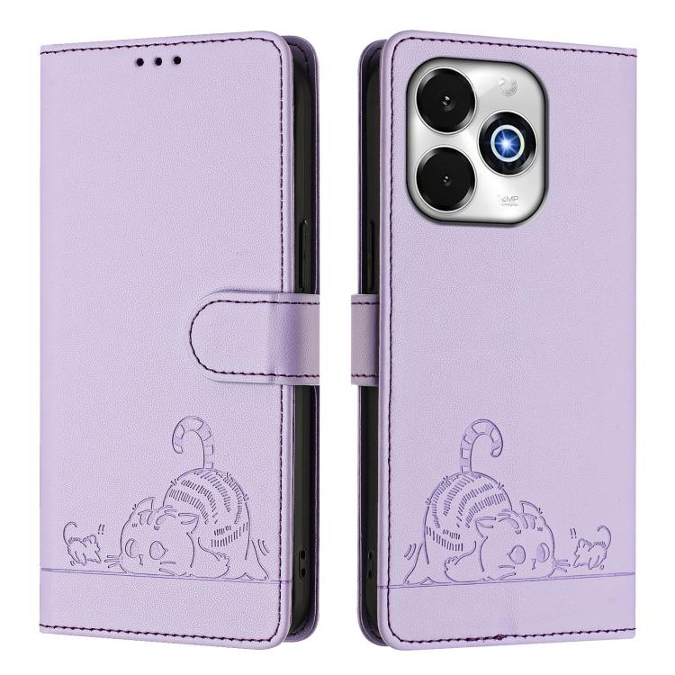 For Umidigi G100X 4G / 5G Cat Rat Embossed RFID Leather Phone Case with Lanyard