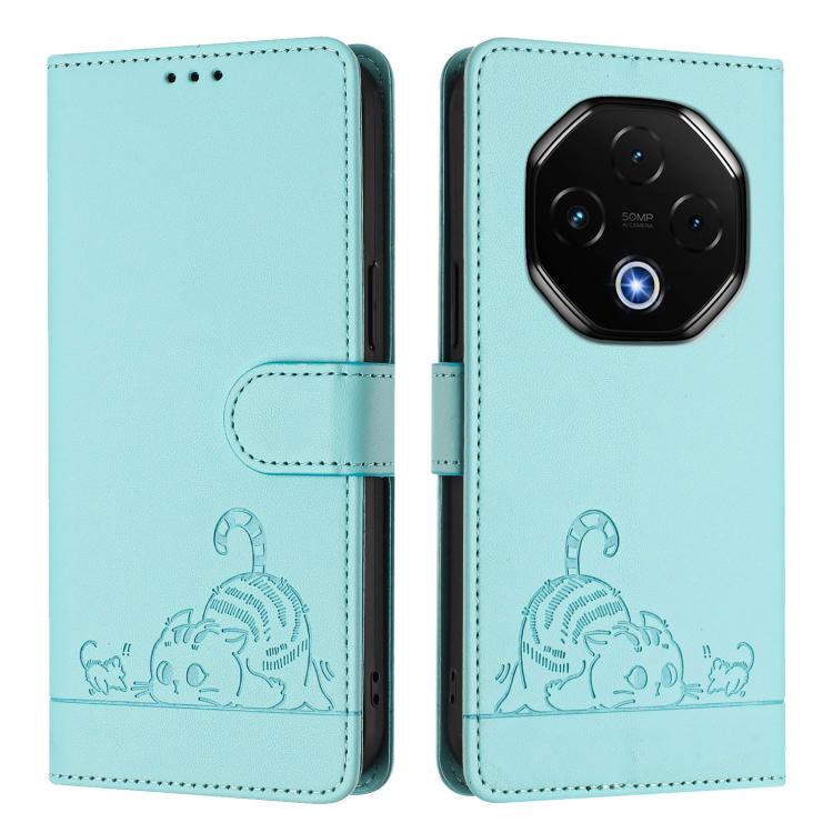 For Umidigi G100 Pro Cat Rat Embossed RFID Leather Phone Case with Lanyard