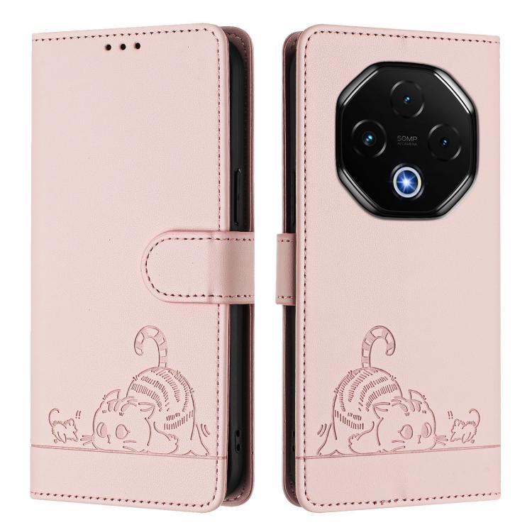 For Umidigi G100 Pro Cat Rat Embossed RFID Leather Phone Case with Lanyard