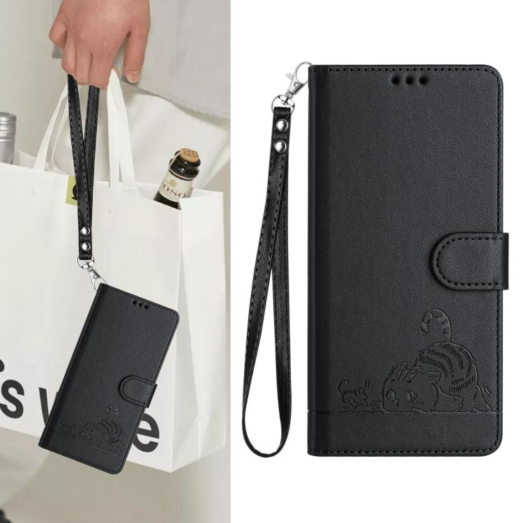 For Umidigi G100 Pro Cat Rat Embossed RFID Leather Phone Case with Lanyard