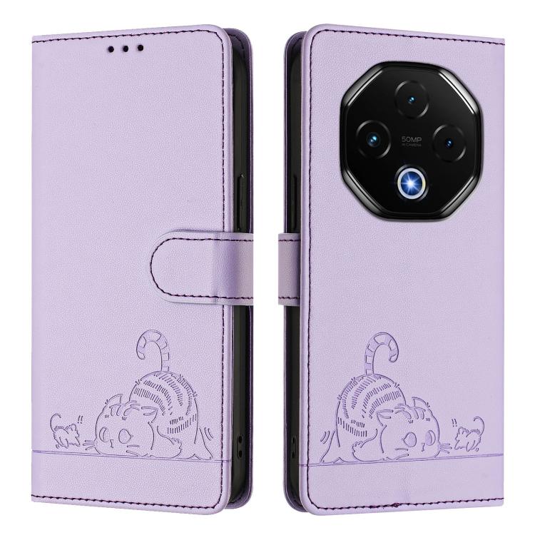 For Umidigi G100 Pro Cat Rat Embossed RFID Leather Phone Case with Lanyard
