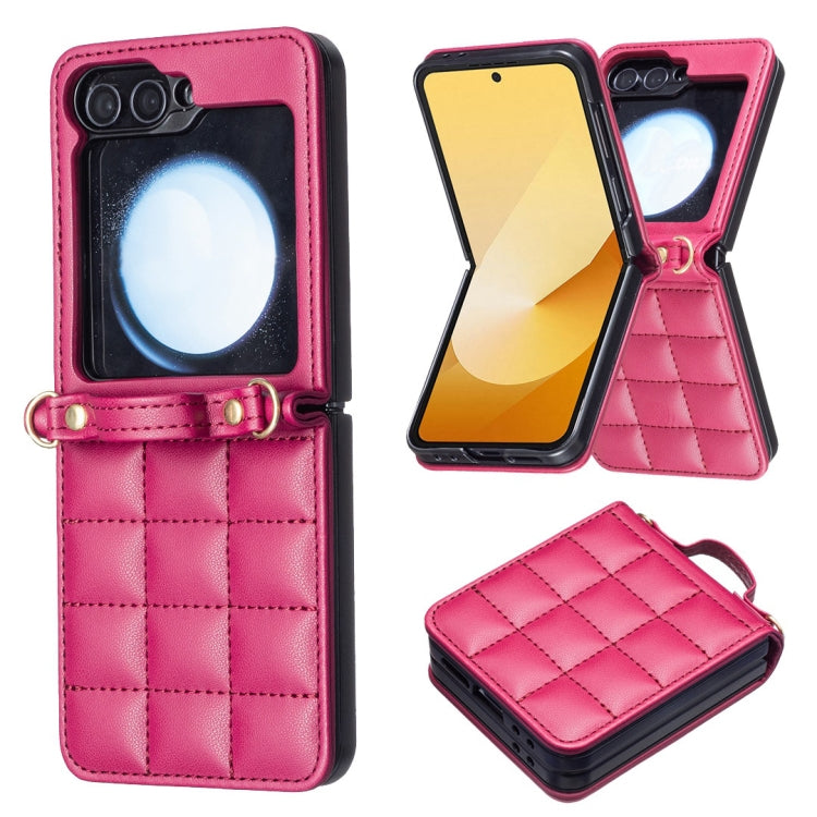 For Samsung Galaxy Z Flip6 Square-shaped Crossbody Lanyard Leather Phone Case