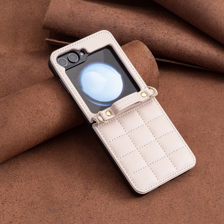 For Samsung Galaxy Z Flip6 Square-shaped Crossbody Lanyard Leather Phone Case