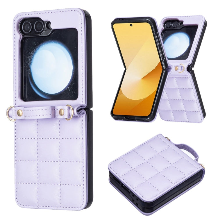 For Samsung Galaxy Z Flip6 Square-shaped Crossbody Lanyard Leather Phone Case