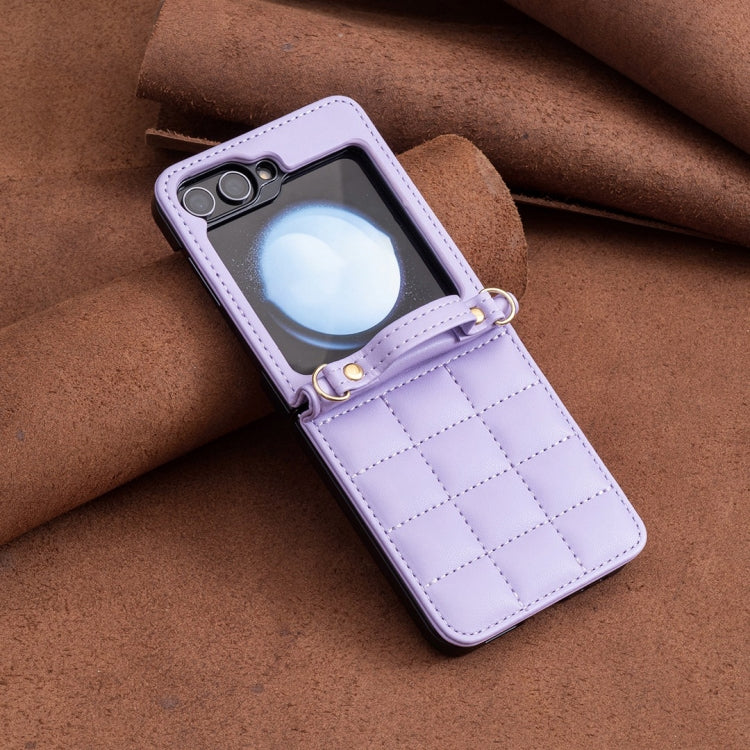 For Samsung Galaxy Z Flip5 Square-shaped Crossbody Lanyard Leather Phone Case