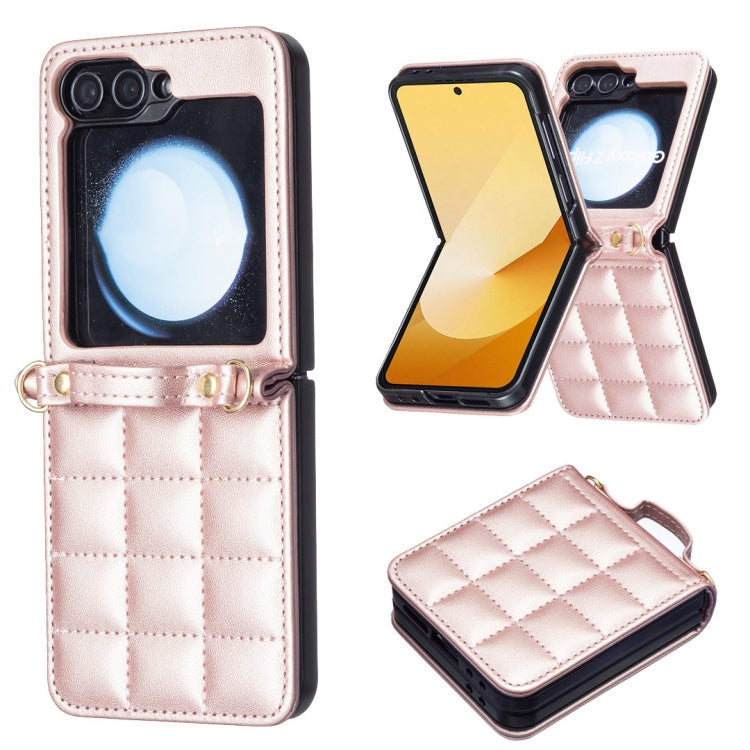 For Samsung Galaxy Z Flip5 Square-shaped Crossbody Lanyard Leather Phone Case
