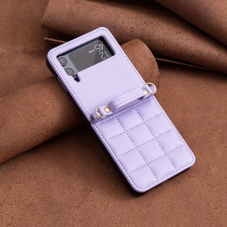 For Samsung Galaxy Z Flip4 Square-shaped Crossbody Lanyard Leather Phone Case
