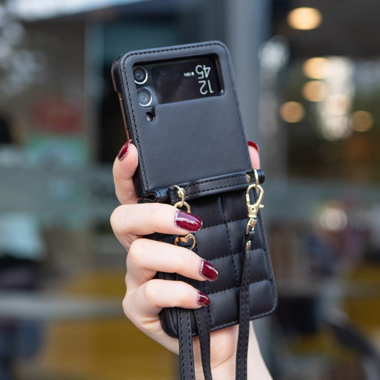 For Samsung Galaxy Z Flip3 Square-shaped Crossbody Lanyard Leather Phone Case