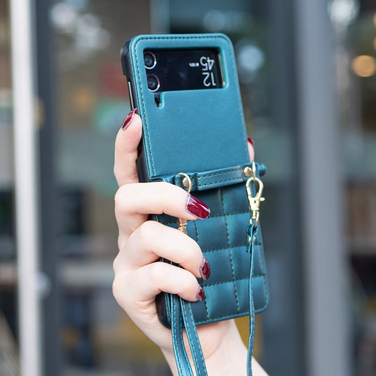 For Samsung Galaxy Z Flip3 Square-shaped Crossbody Lanyard Leather Phone Case