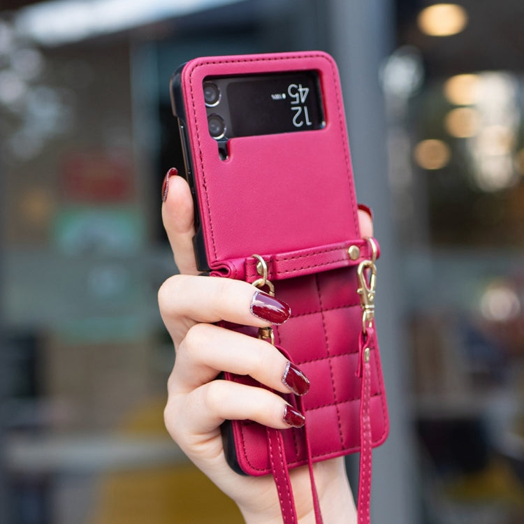 For Samsung Galaxy Z Flip3 Square-shaped Crossbody Lanyard Leather Phone Case
