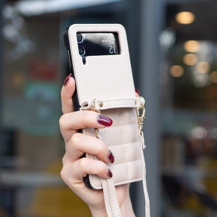 For Samsung Galaxy Z Flip3 Square-shaped Crossbody Lanyard Leather Phone Case
