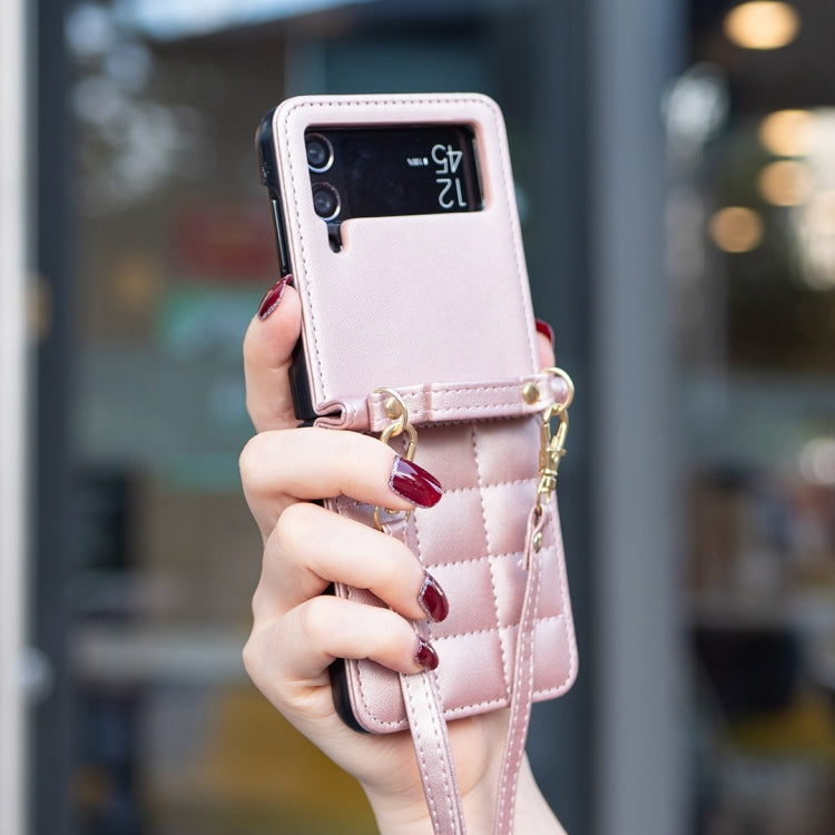 For Samsung Galaxy Z Flip3 Square-shaped Crossbody Lanyard Leather Phone Case