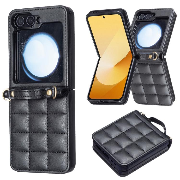 For Samsung Galaxy Z Flip7 Square-shaped Crossbody Lanyard Leather Phone Case