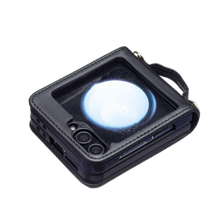 For Samsung Galaxy Z Flip7 Square-shaped Crossbody Lanyard Leather Phone Case