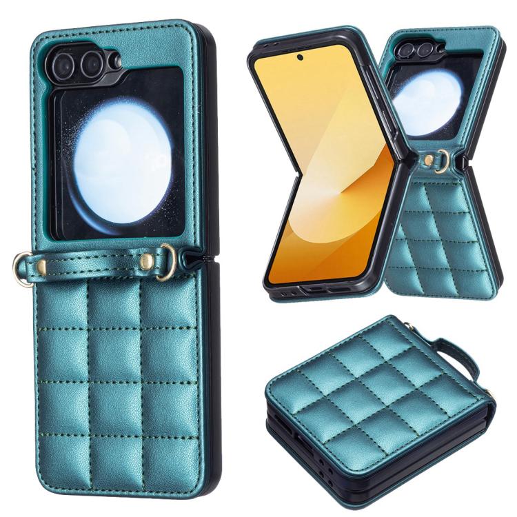 For Samsung Galaxy Z Flip7 Square-shaped Crossbody Lanyard Leather Phone Case