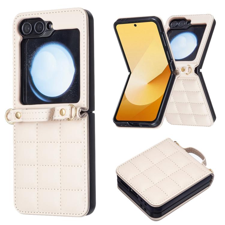 For Samsung Galaxy Z Flip7 Square-shaped Crossbody Lanyard Leather Phone Case
