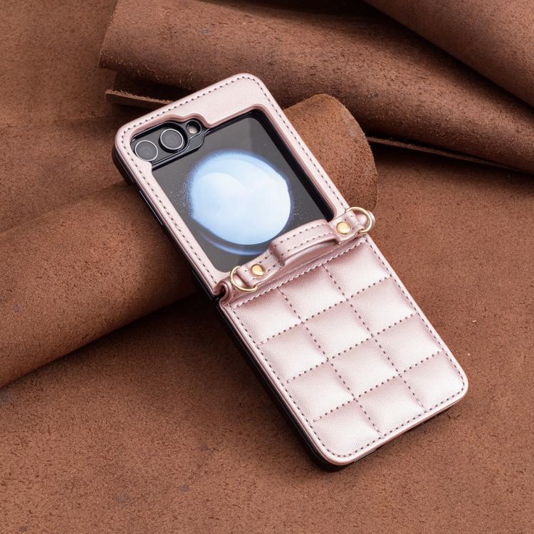 For Samsung Galaxy Z Flip7 Square-shaped Crossbody Lanyard Leather Phone Case