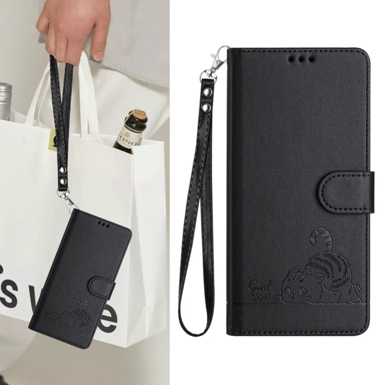 For Samsung Galaxy S25+ 5G Cat Rat Embossed Pattern RFID Leather Phone Case with Lanyard