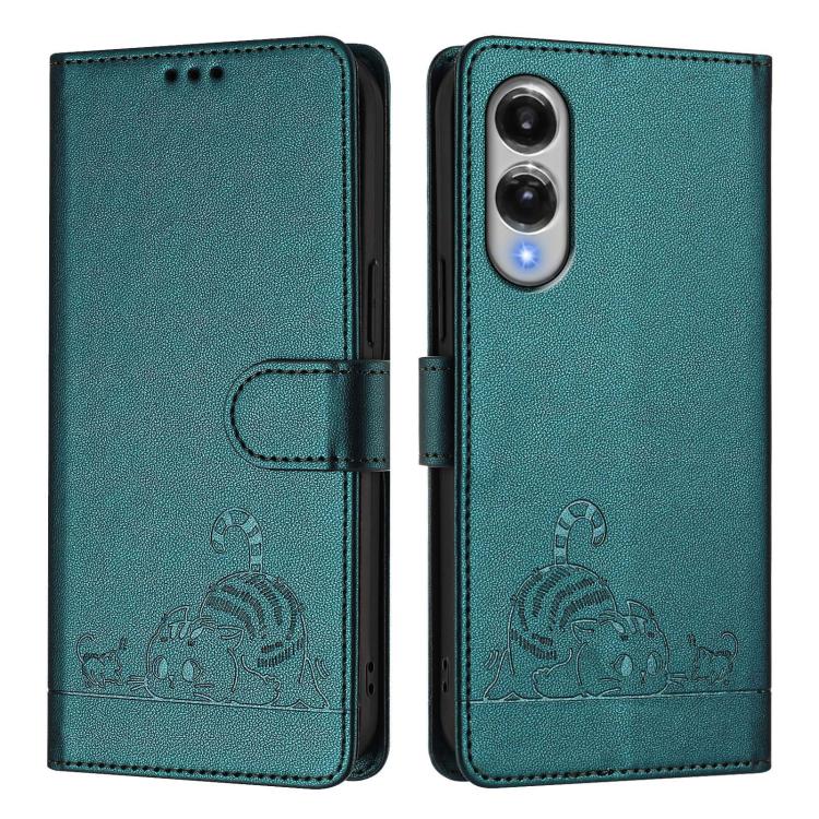 For Samsung Galaxy S25 Edge 5G Cat Rat Embossed Pattern RFID Leather Phone Case with Lanyard